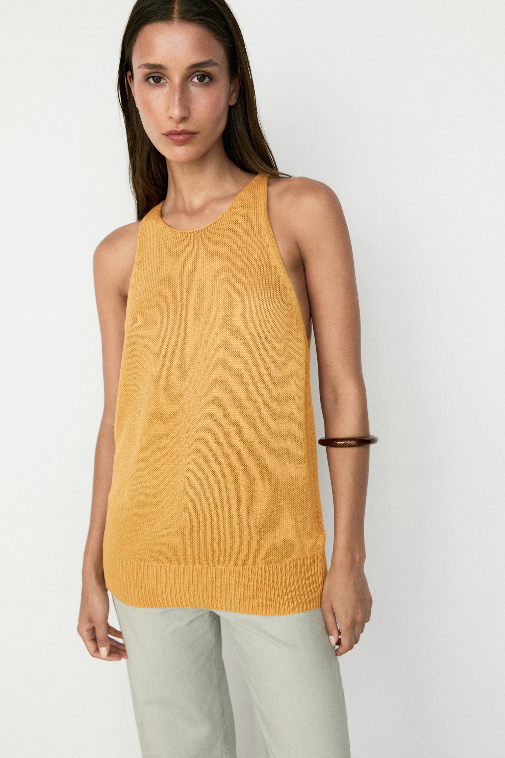 Top maille encolure américaine sans manches